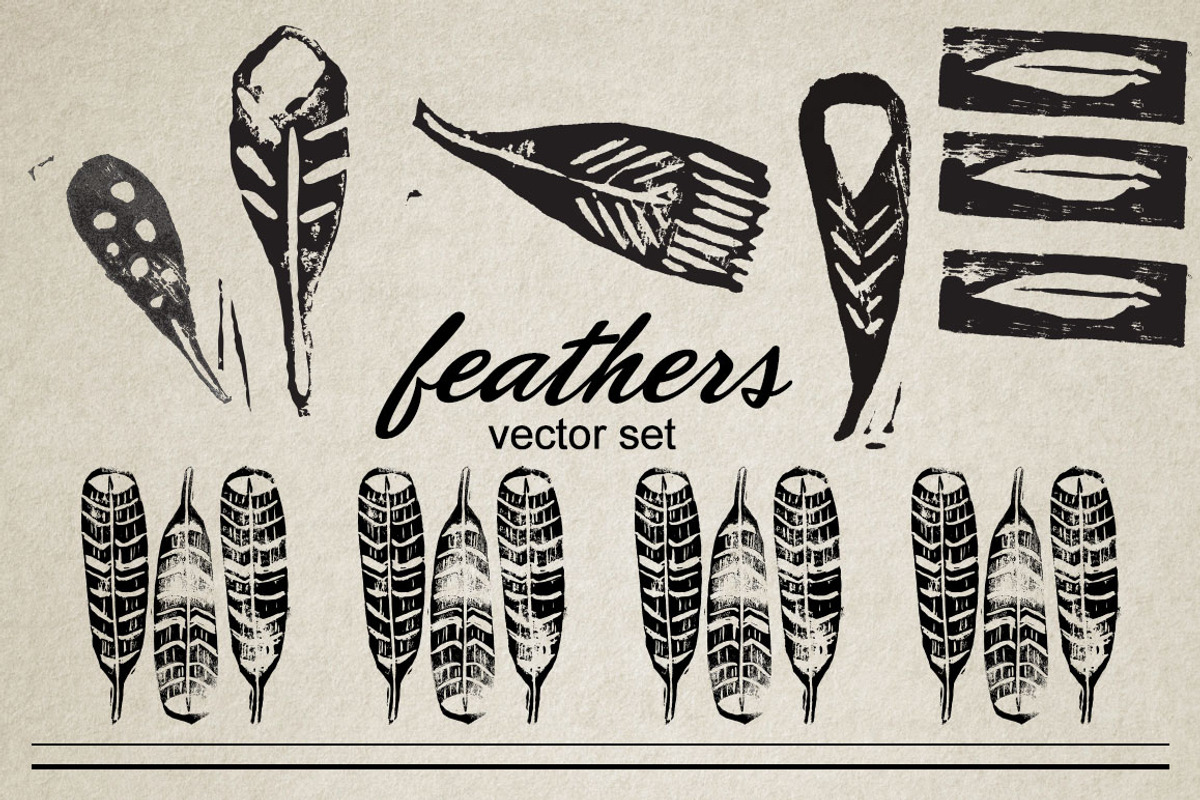 Feathers Vector Stamp Set, an Illustration by MyNatureGraphics (Photo 1 of 2)