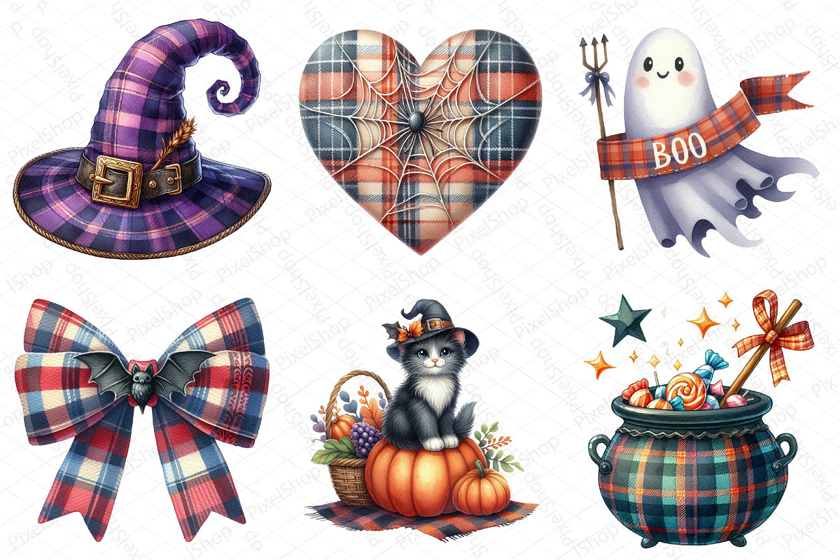 Watercolor Plaid Halloween Clipart, an Illustration by DreamPrint404 (Photo 5 of 6)