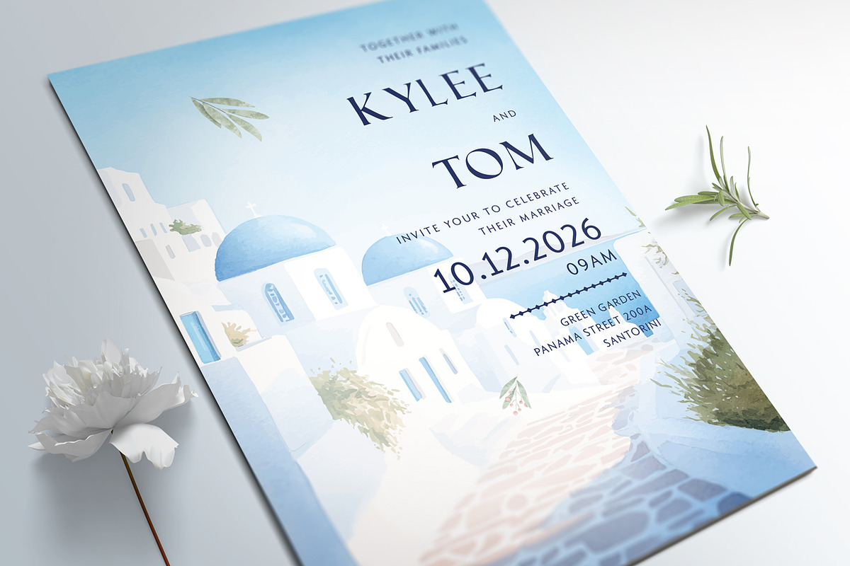 Santorini Wedding Invitation Set, a Print Template by Aarley Kaiven (Photo 4 of 4)