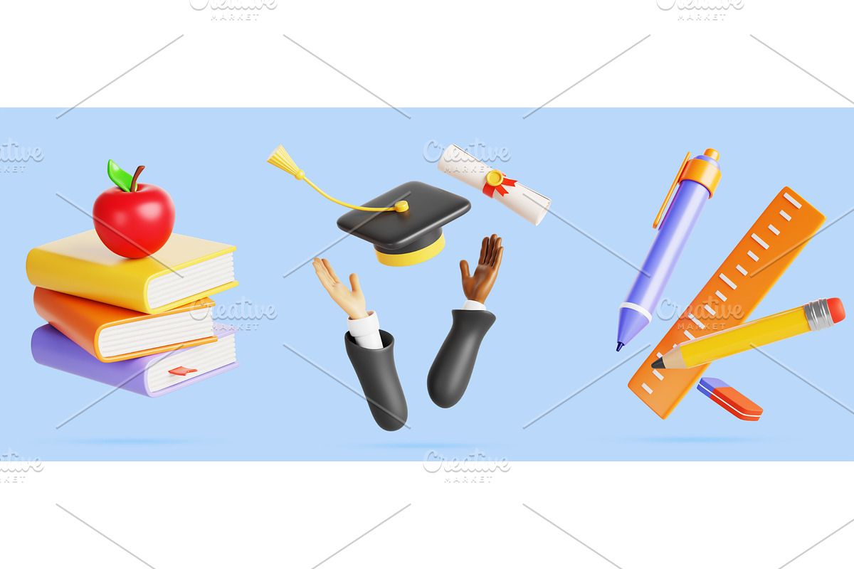 3d set of school and education icon, an Education Illustration by Marozhkastudio