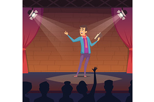 Standup comedy. man standing on, a Person Illustration by Onyx