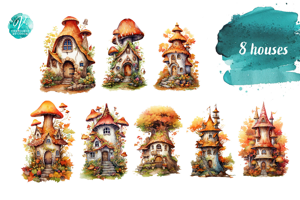Watercolor Fall Fairy Houses, a Seasonal Illustration by Verdigris Studios (Photo 2 of 4)