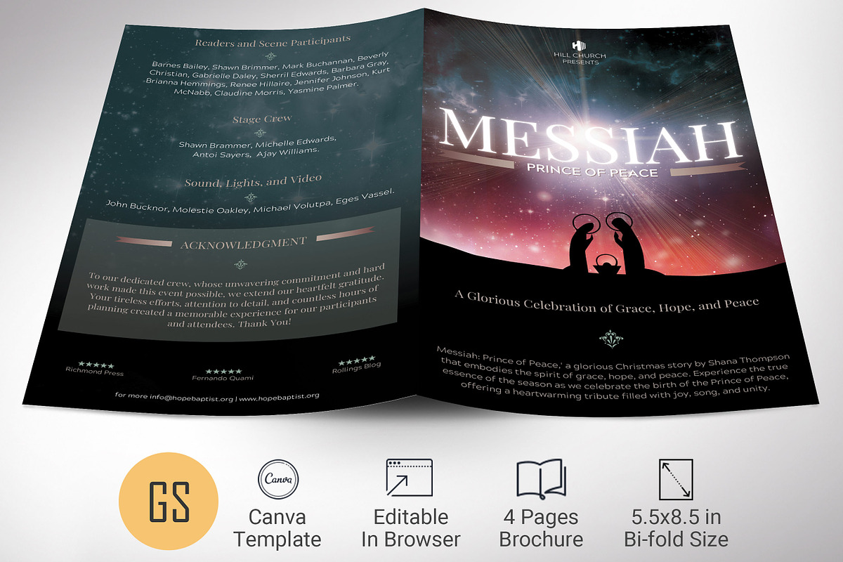 Messiah Christmas Program Canva 4pgs, a Brochure Template by Godserv Designs (Photo 1 of 11)