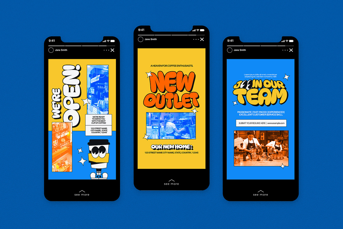 Retro Coffee Shop Instagram Set, a Social Media Template by graphicook (Photo 6 of 6)