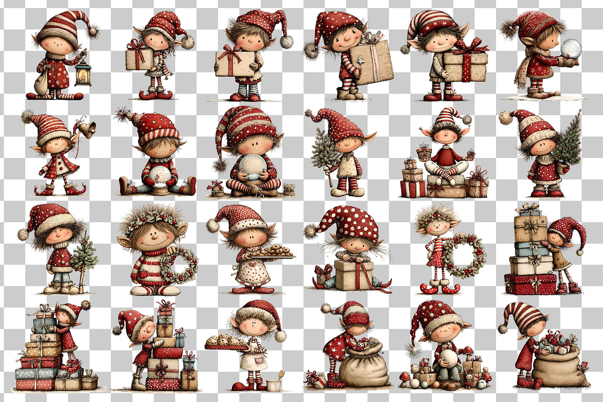 Whimsical Christmas Elves Clipart, a Seasonal Illustration by Nicolle's Colorful Art (Photo 3 of 3)