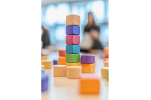 Stacked colorful wooden blocks, an Architecture Photo by Lermont51