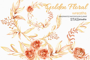 Gold Floral Wreath Clipart