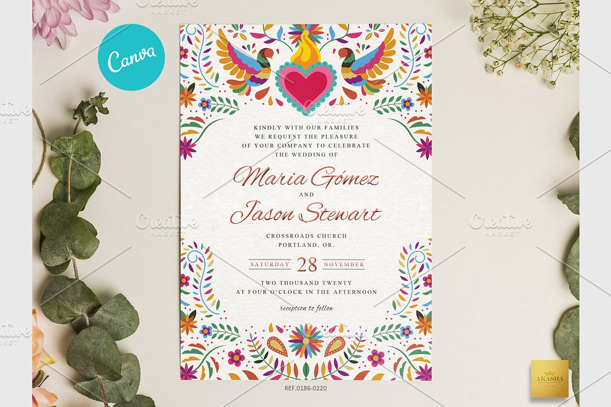Mexican Wedding Invitation | CANVA, a Stationery Template by Creative Market (Photo 1 of 5)