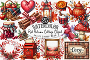 Watercolor Red Autumn Cottage PNG, an Illustration by Designking (Thumbnail 1 of 4)