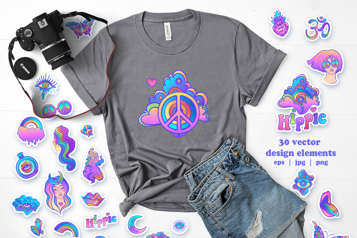HIPPIE Set of 150+ vectors, a Pattern Graphic by Varvara Gorbash (Photo 3 of 9)