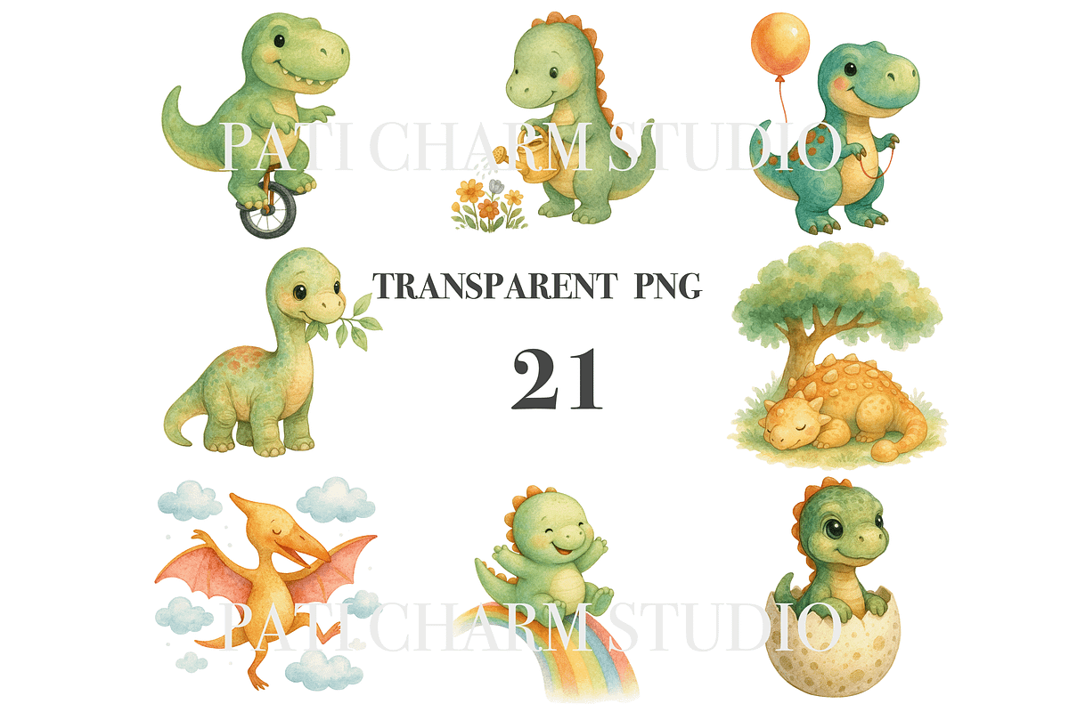 21 Baby Dinosaur Clipart, an Illustration by Pati Charm Studio (Photo 3 of 8)