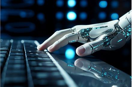 Steady Hand of robot touch. Coding, a Technology Photo by Ylivdesign
