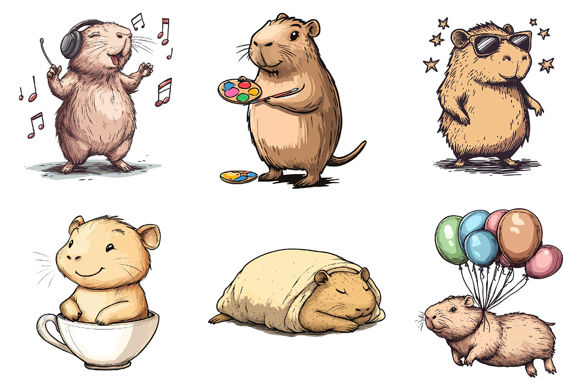 Watercolor Capybara Clipart, an Illustration by Watercolor design (Photo 2 of 4)