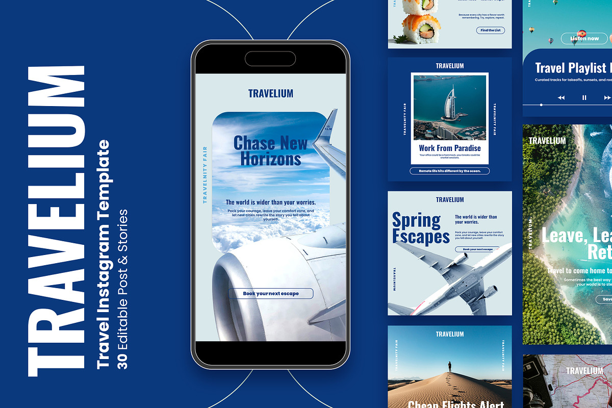 Modern Travel Social Media Kit, a Social Media Template by Nenjo Studio (Photo 1 of 5)