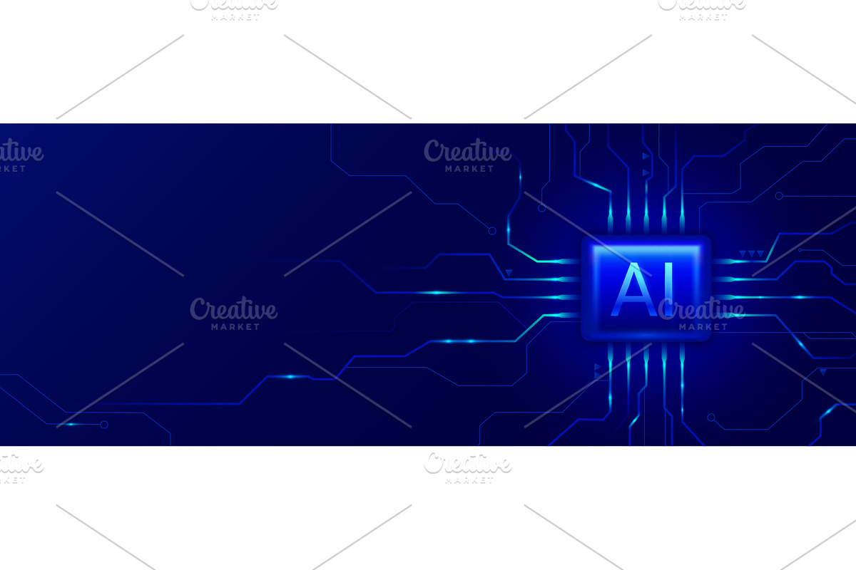 AI chip board with neon glowing, a Technology Illustration by art PVP - market