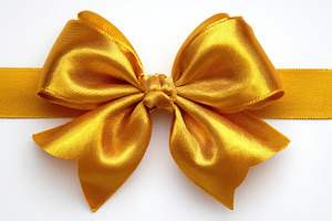 Golden satin ribbon bow elegant gift, a Photo by Pixeness Studio