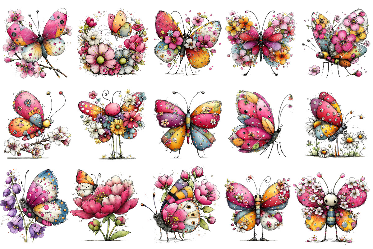 Whimsical Spring Butterfly Clipart, an Illustration by OK Design (Photo 3 of 6)