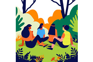 Three friends relaxing outdoors, a Person Illustration by Vectorstockersland