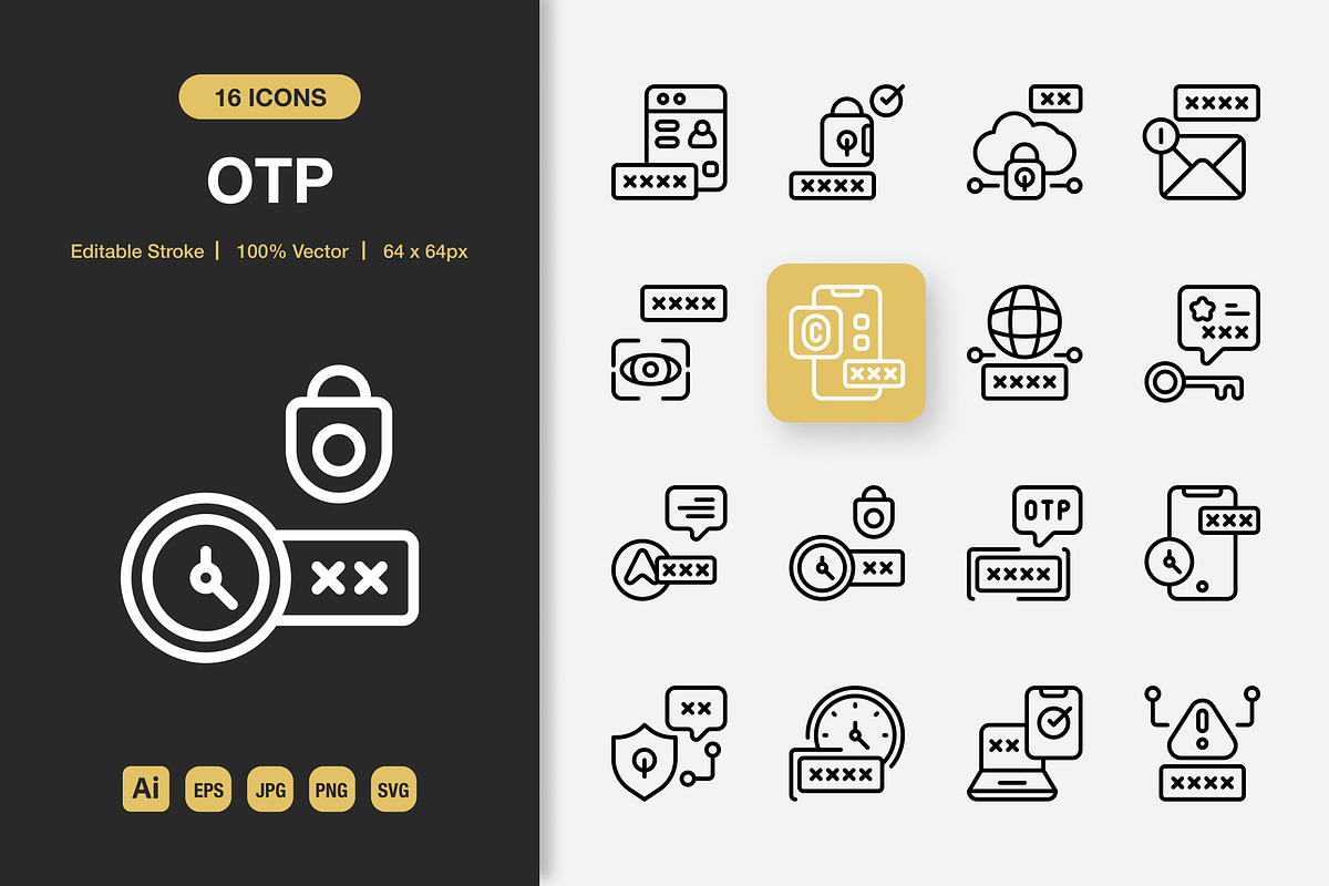 One Time Password Outline Icons, an Outline Icon by Spacepixel Creative