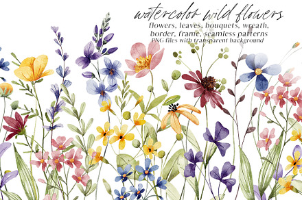 Floral watercolor set, wildflowers., a Decorative Illustration by Larisa Maslova