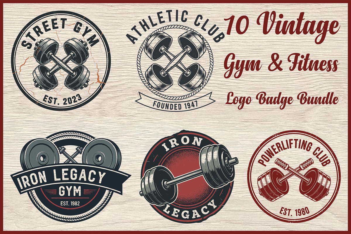 10 Vintage Gym Fitness Logo Badge, a Healthcare Illustration by Artivon (Photo 1 of 11)