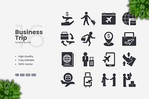 Business Trip Solid Icons, an Icon by Upnowgraphic