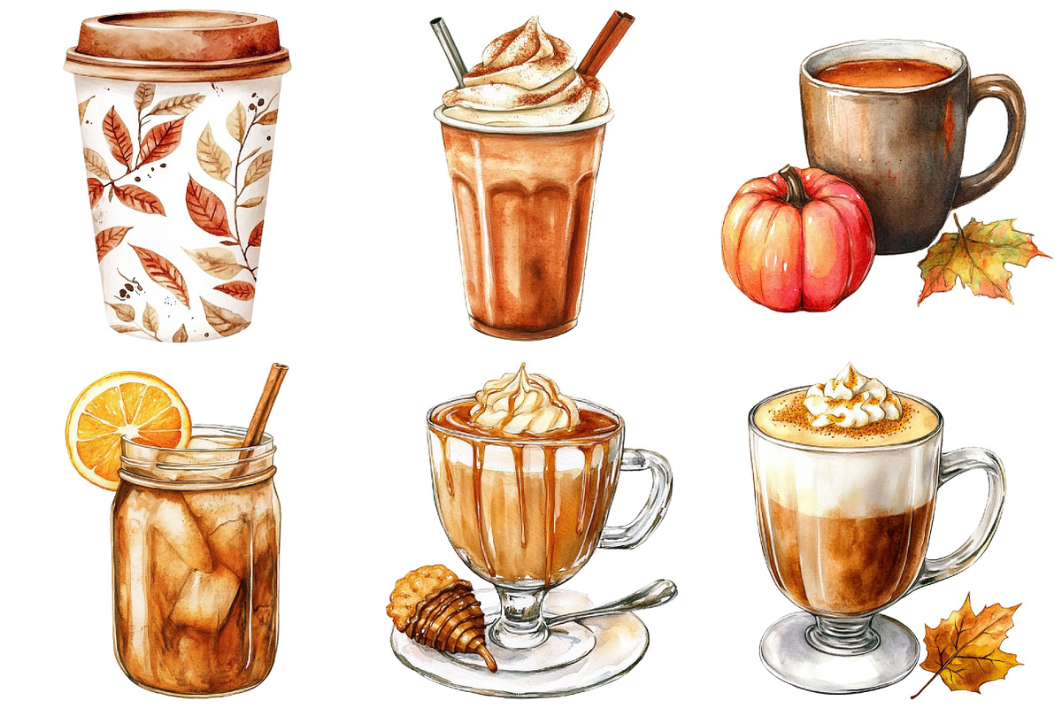 Watercolor Fall Coffee Clipart, an Illustration by Craft Nest (Photo 3 of 6)