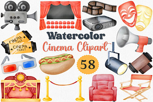 Watercolor Cinema Clipart, Movie PNG, an Illustration by CropUp Creative