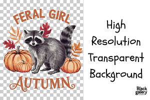 Raccoon Feral Girl Autumn PNG