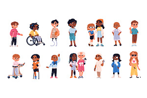 Diverse kids with disabilities set, a Person Illustration by PaperTrident