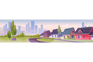 Suburb district with houses at early, an Illustration by art PVP - market