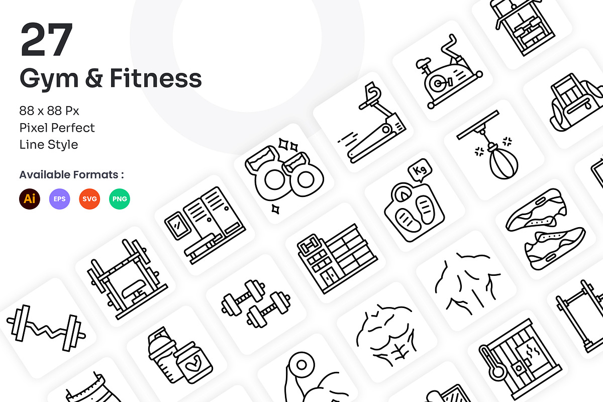 Gym & Fitness Icons Set - Line, an Outline Icon by Kmg Design (Photo 1 of 2)