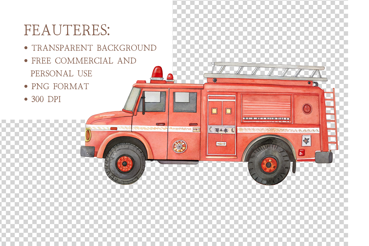 Little Firefighter Watercolor Set, an Illustration by MockupWizard (Photo 4 of 6)
