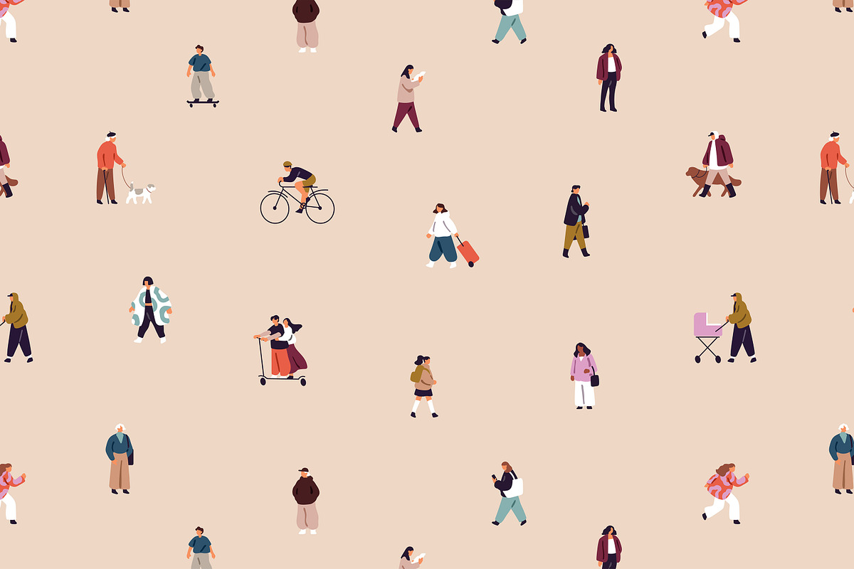 Tiny people walking set + patterns, a Person Illustration by PaperTrident (Photo 2 of 3)