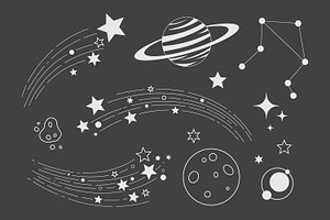 Celestial Icons and Star Trails, an Object Illustration by Saba Vector