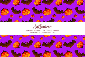 Pumpkin Bat Seamless Pattern