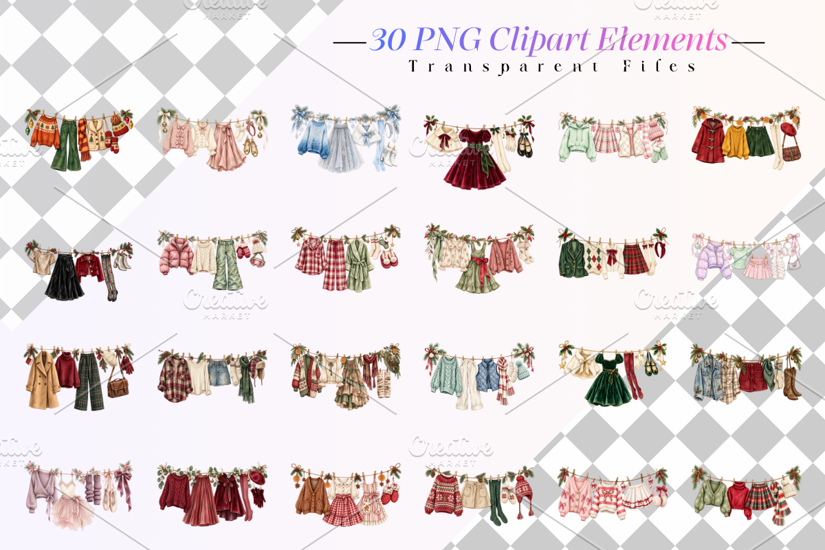 Girl Christmas Clothesline Bundle, a Decorative Illustration by Ink Gallery (Photo 3 of 6)