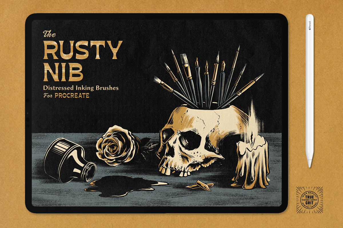 Rusty Nib Inkers for Procreate, a Brush Add-On by True Grit Texture Supply (Photo 1 of 7)