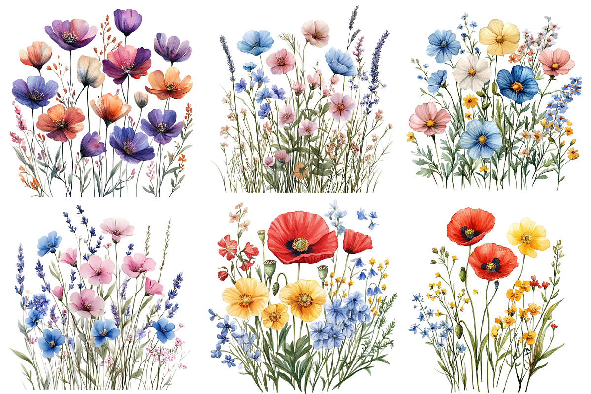 Charming Wild Flowers Watercolor, an Illustration by Designworld (Photo 3 of 8)