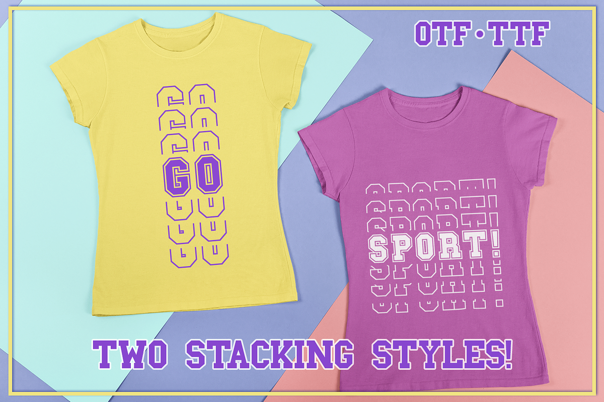 Go Sports Stacked Mirror Font, a Font by Anastasia Feya (Photo 1 of 11)