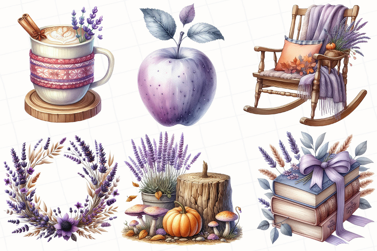 Watercolor Lavender Fall Clipart, an Illustration by OK Design (Photo 2 of 4)