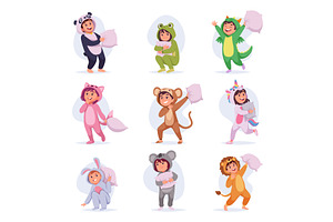 Pajamas. Kids playing and jumping in, a Person Illustration by Onyx