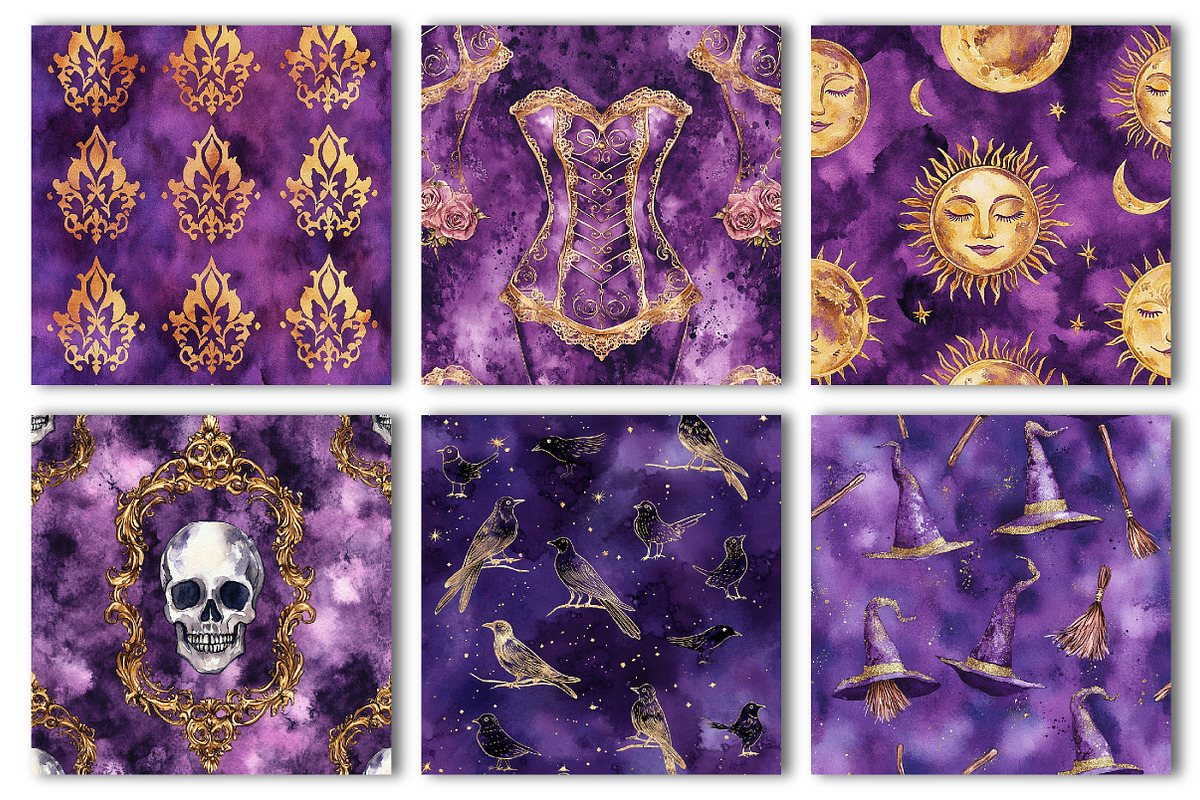 Purple Witch Digital Paper, a Pattern Graphic by CreationArt (Photo 3 of 4)