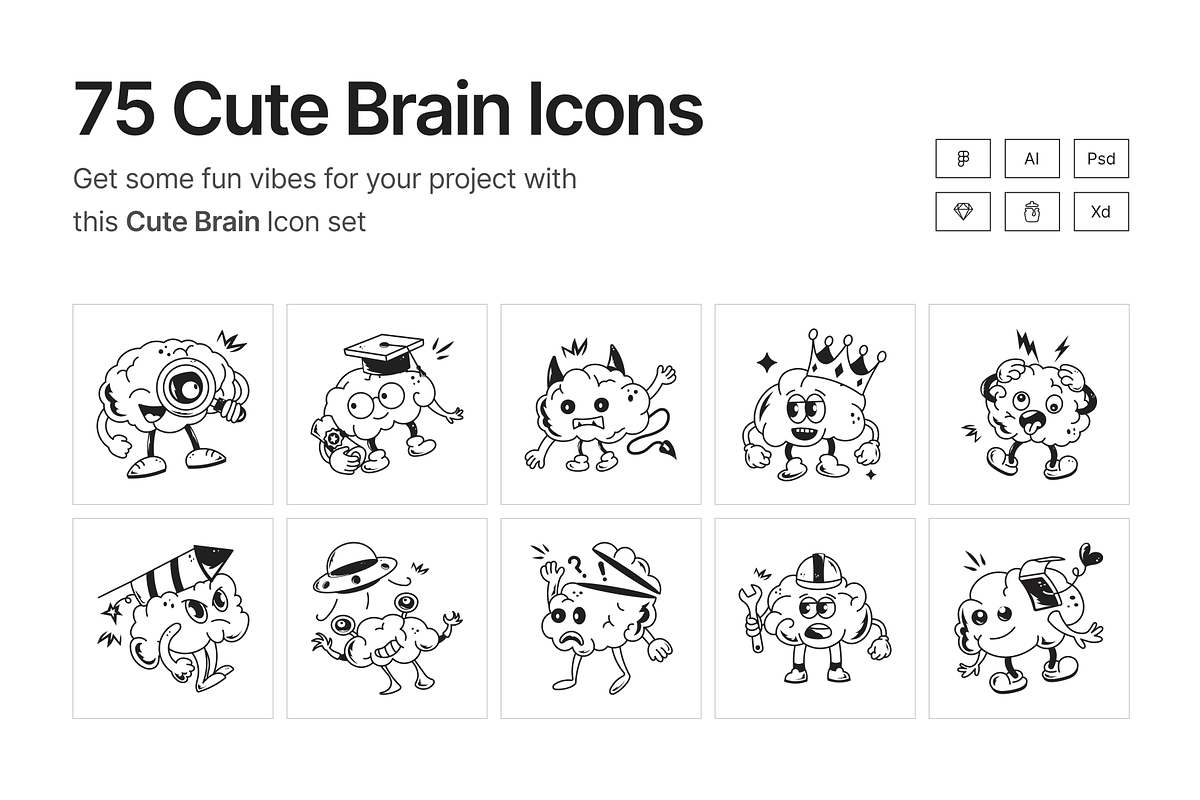 Cute Brain Icons, a Solid Icon by Prosymbols (Photo 1 of 6)