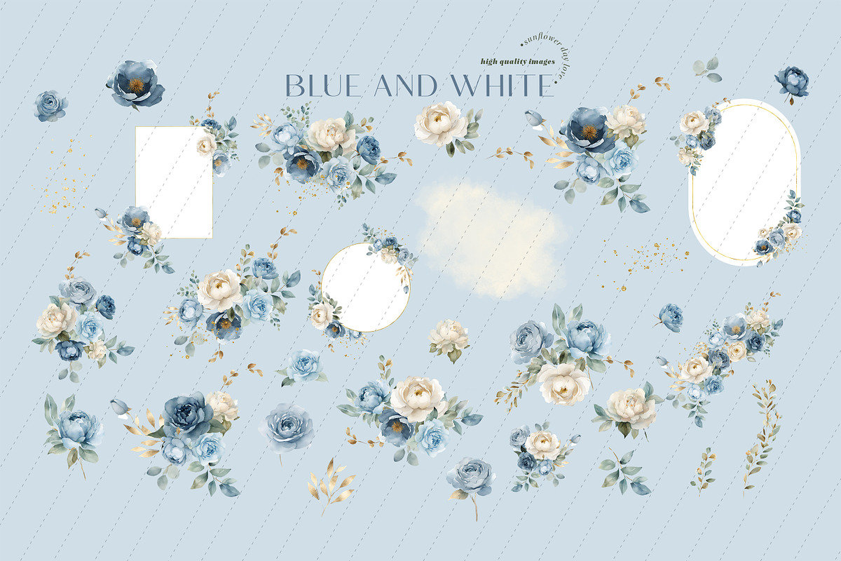 Elegant Navy & White Flowers Clipart, a Graphic by Sunflower Day Love (Photo 4 of 5)