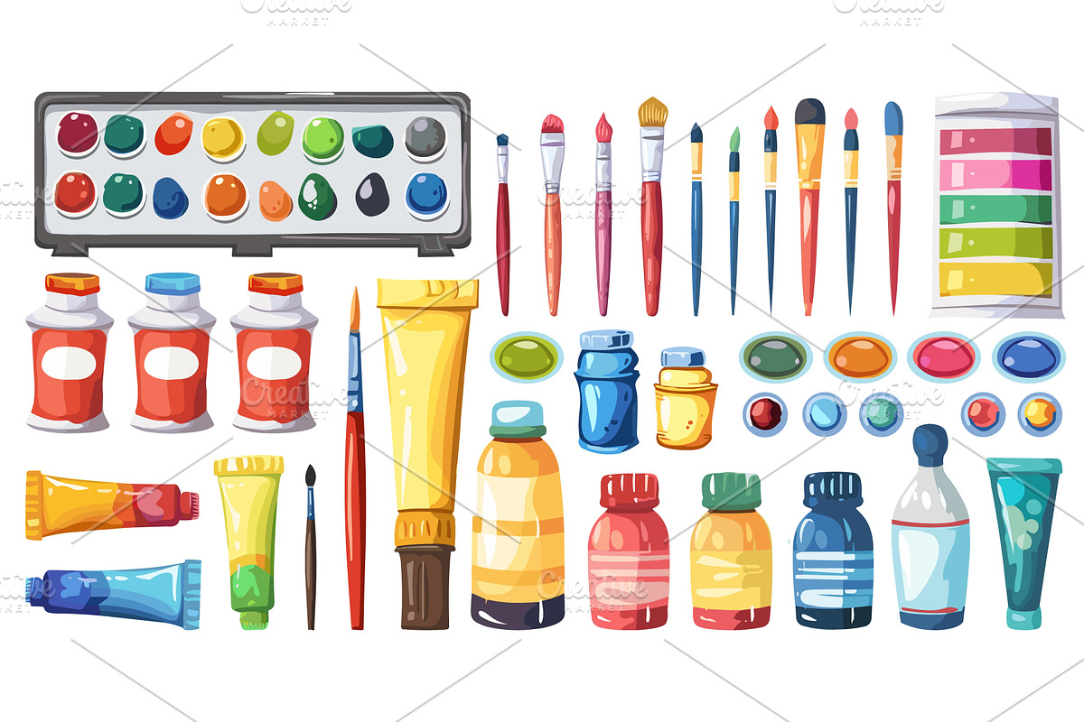 Painting tools. Art supplies, paints, an Object Illustration by Valerie Bodnar