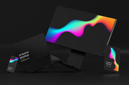 Black Devices Mockup Dark Theme Set