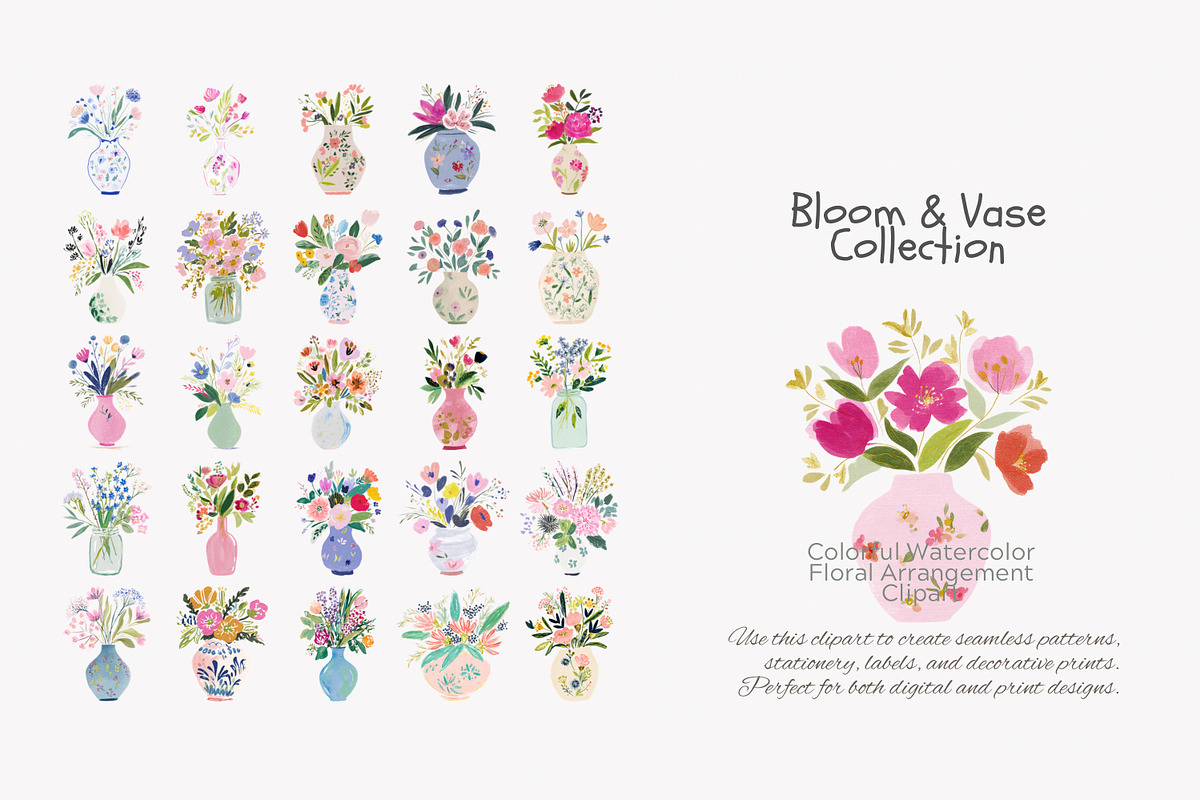 watercolor floral vase clipart set, a Decorative Illustration by Patishop Art (Photo 2 of 7)