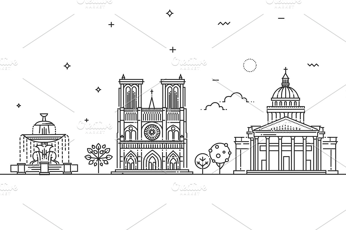 Paris Architecture Line Skyline, an Outline Icon by Tettygreen (Photo 3 of 3)