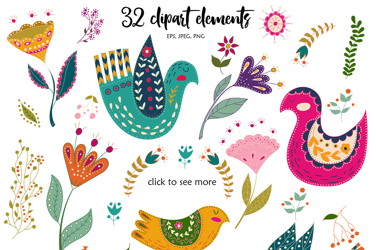 Folk art Birds and Flowers, a Decorative Illustration by Olesya Agudova (Photo 5 of 8)